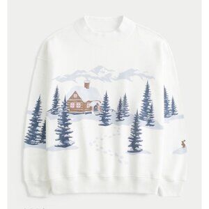 New Hollister Feel Good Oversized Medium Puff Print Winter Sweatshirt Mock Neck